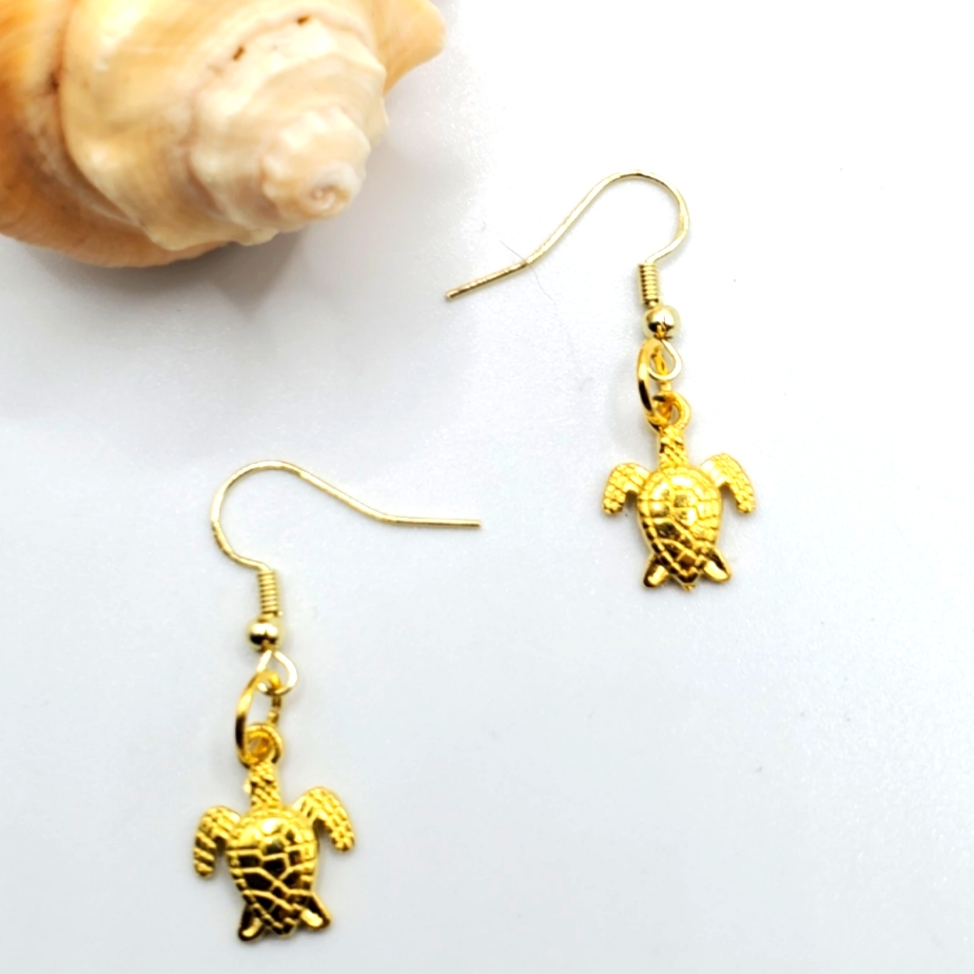 Gold Plated 925 Silver Sea Turtle Earrings Handmade Stamped 15$